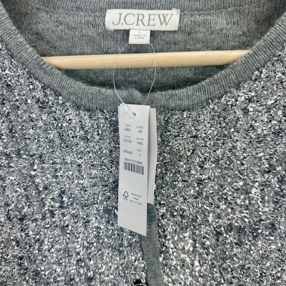 J.Crew Sweater Lady Jacket Silver Tinsel Yarn Metallic Party Gray Large NWT - Picture 7 of 12